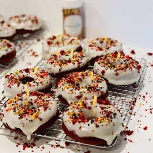 Red Velvet Cake Mix Donuts with Vanilla Glaze