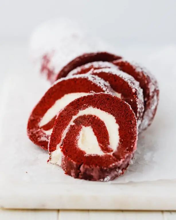 Red Velvet Cake Roll with Cream Cheese Filling