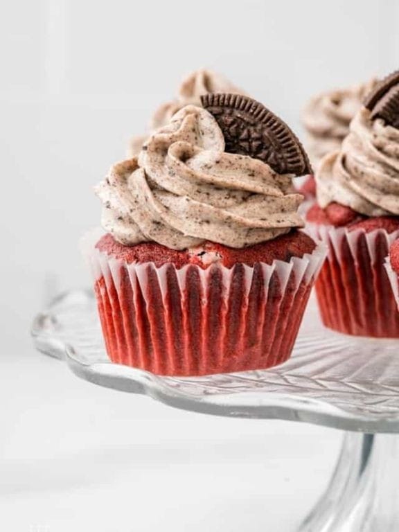 Red Velvet Oreo Cupcakes with Cream Cheese Swirl