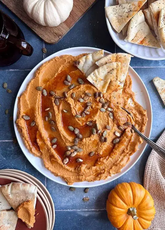Roast Pumpkin Hummus with Pita Chips