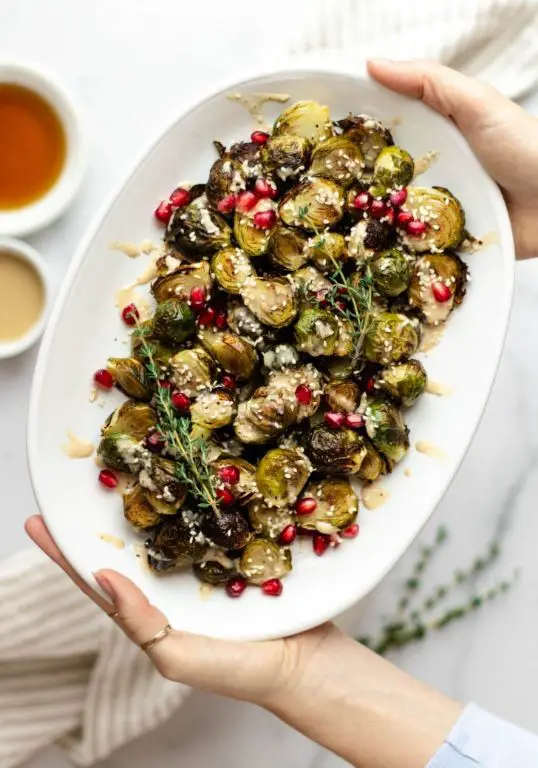 Roasted Brussels Sprouts with Vegan Tahini Dressing