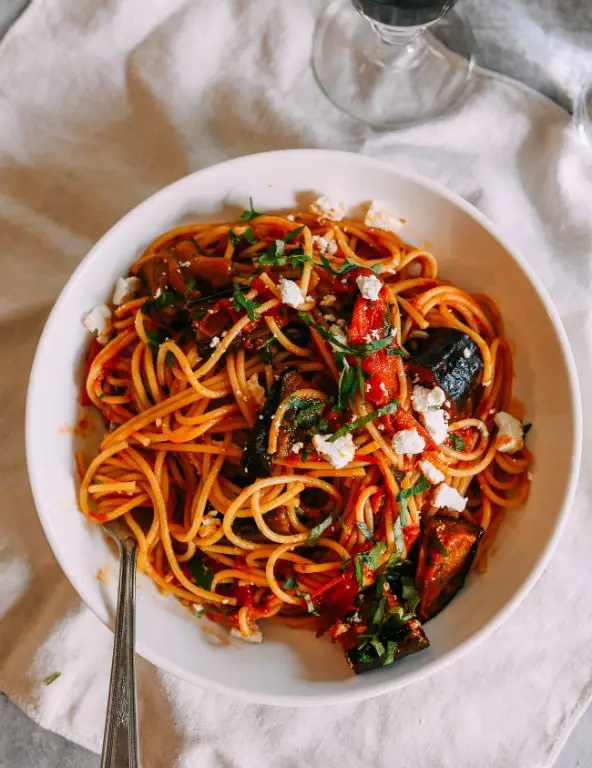 Roasted Eggplant and Tomato Pasta