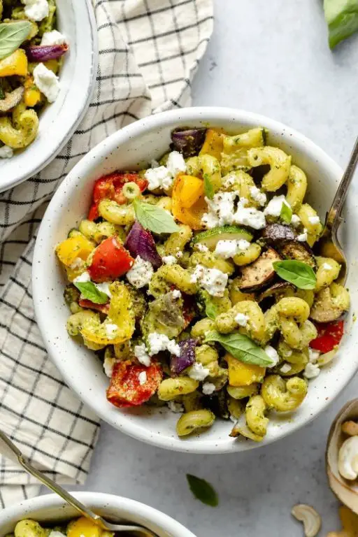 Roasted Vegetable Pasta Salad with Goat Cheese