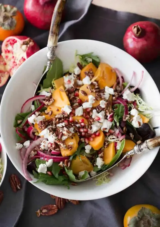 Roasted Wild Persimmon Salad with Goat Cheese