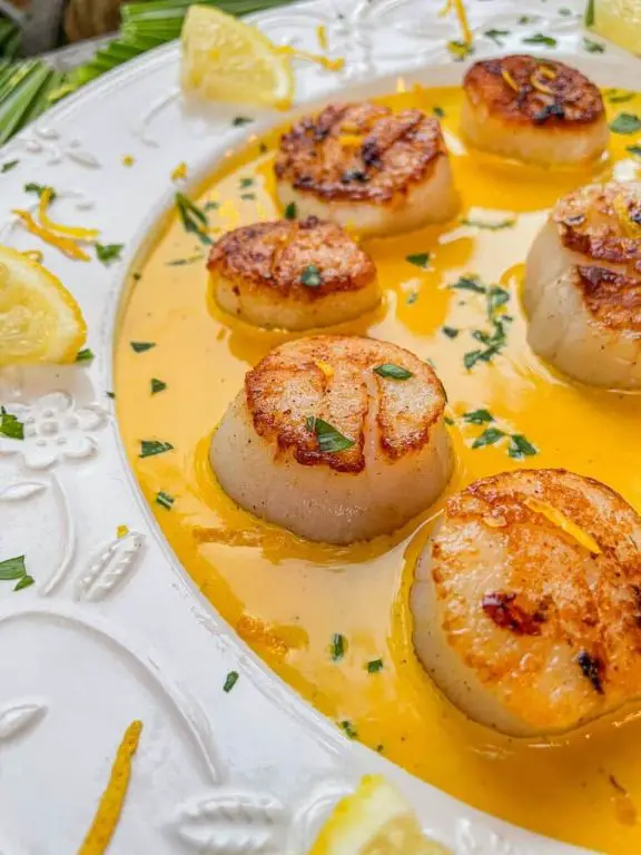 Saffron Butter Scallops with Lemon Zest