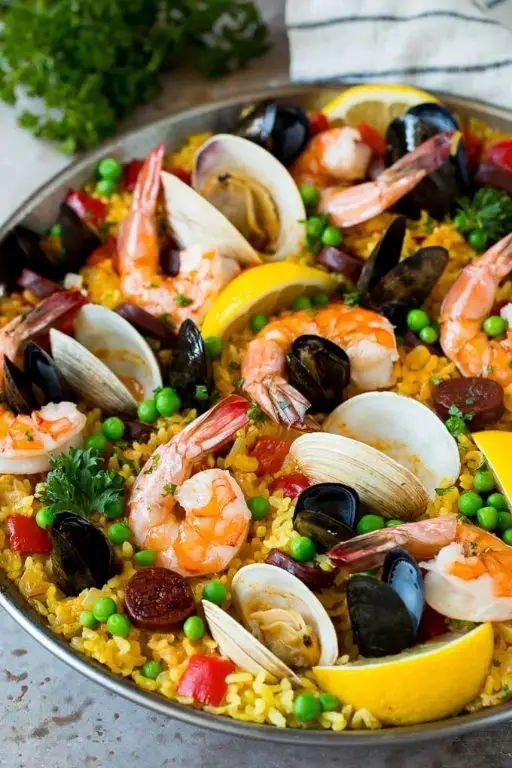 Saffron Seafood Paella with Shrimp and Mussels