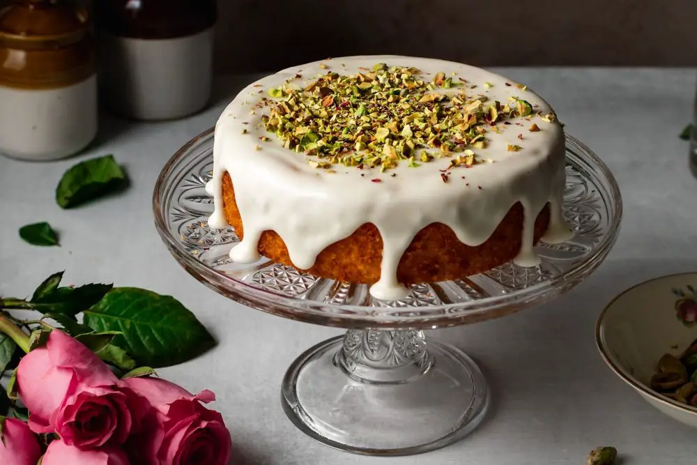 Saffron and Almond Cake with Rosewater Glaze