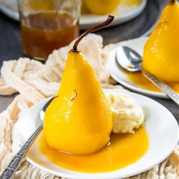 Saffron and Cinnamon Poached Pears