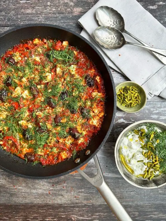 Saganaki with Roasted Red Peppers