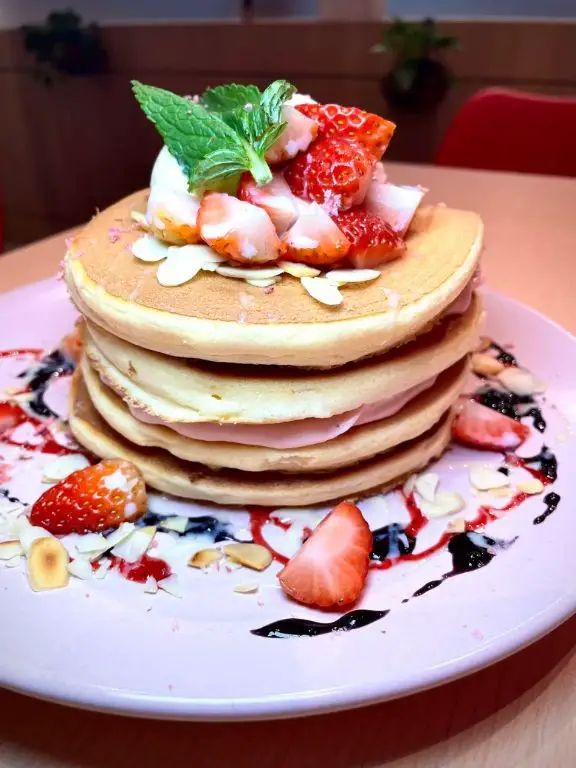 Sakura Flavored Pancakes with Maple Syrup