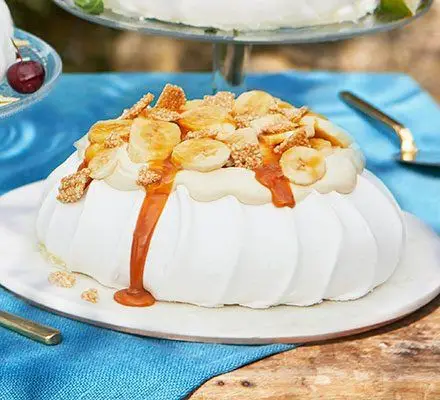 Salted Caramel Pavlova with Bananas