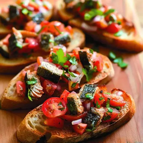 Sardine and Tomato Bruschetta with Basil