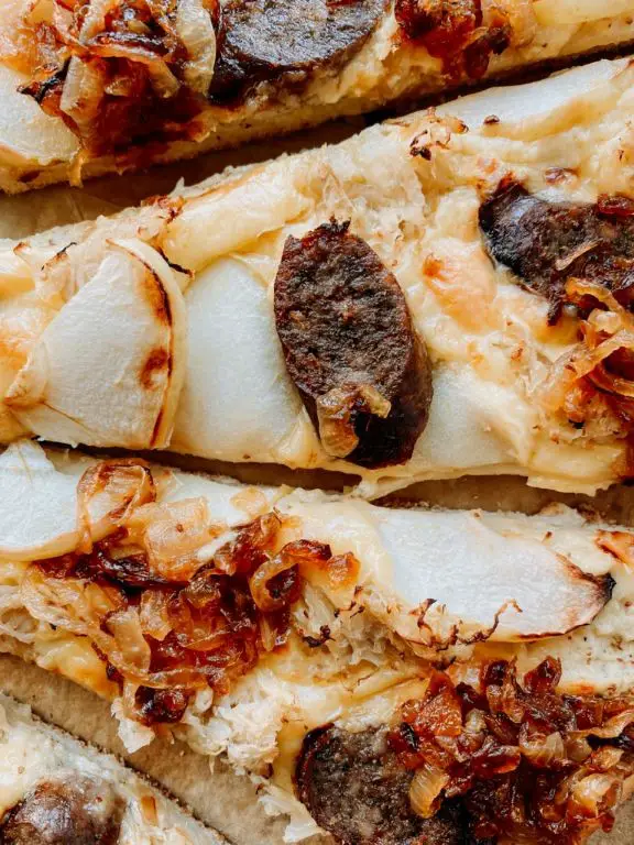 Sausage and Sauerkraut Pizza with Caramelized Onions