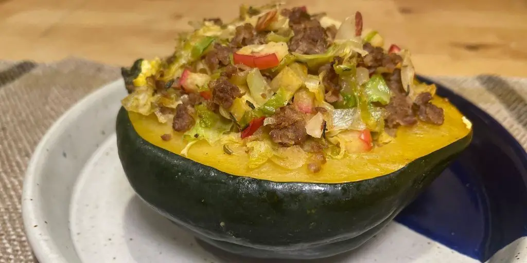 Sausage and Sauerkraut Stuffed Acorn Squash
