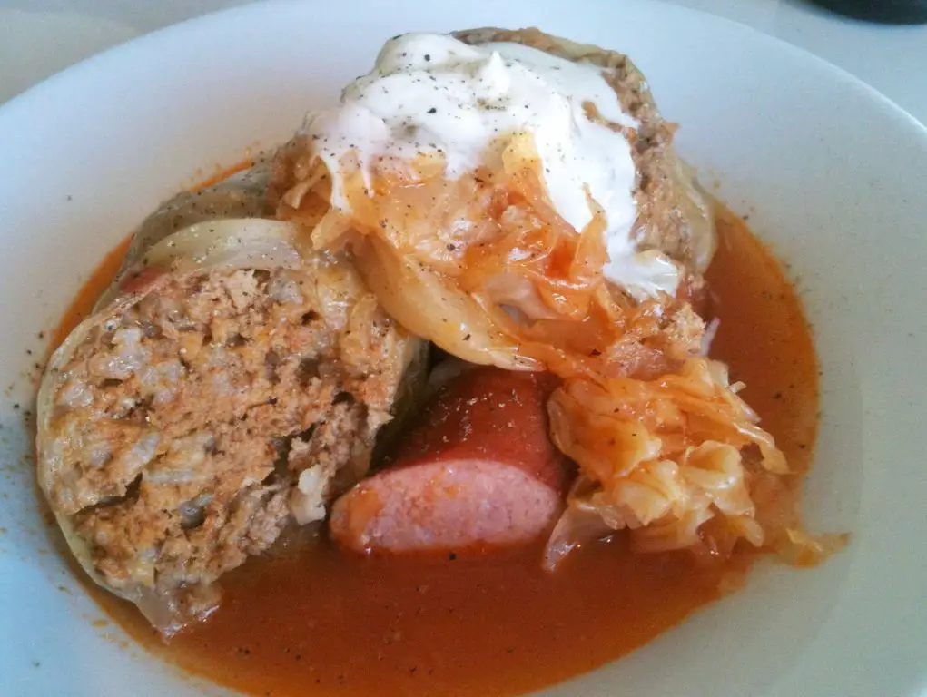 Sausage and Sauerkraut Stuffed Cabbage Rolls
