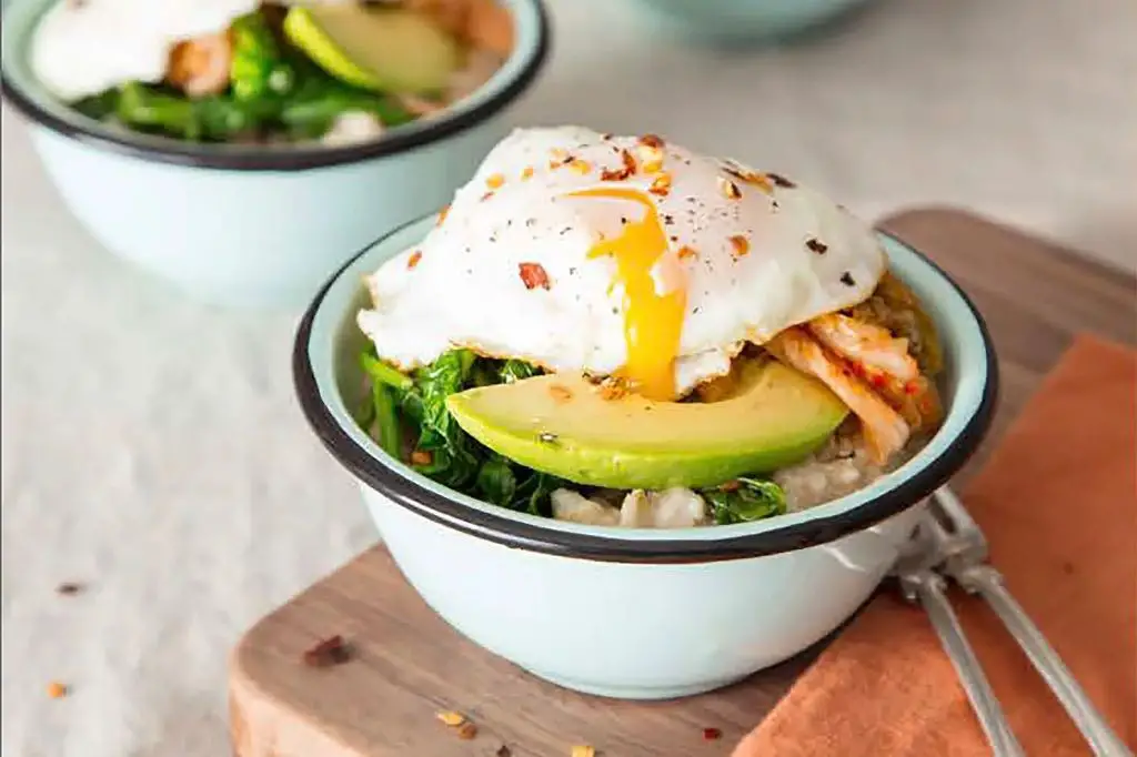 Savory Oatmeal with Fried Egg and Kimchi