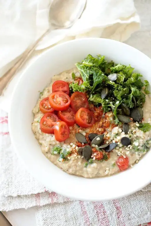 Savory Oatmeal with Roasted Red Pepper and Pesto