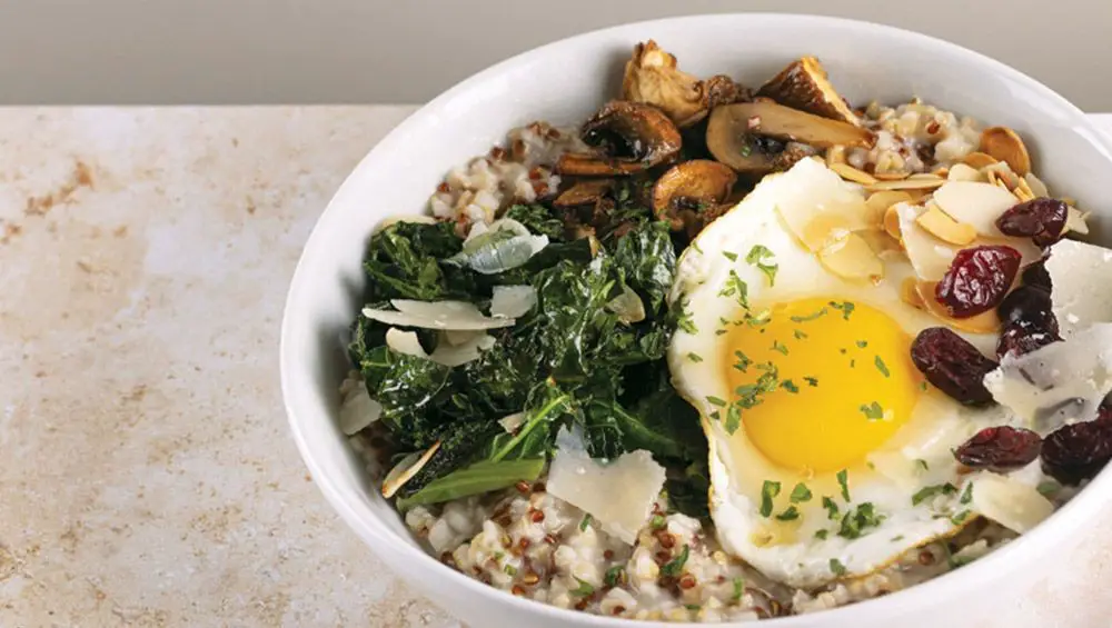 Savory Oatmeal with Sautéed Kale and Poached Egg
