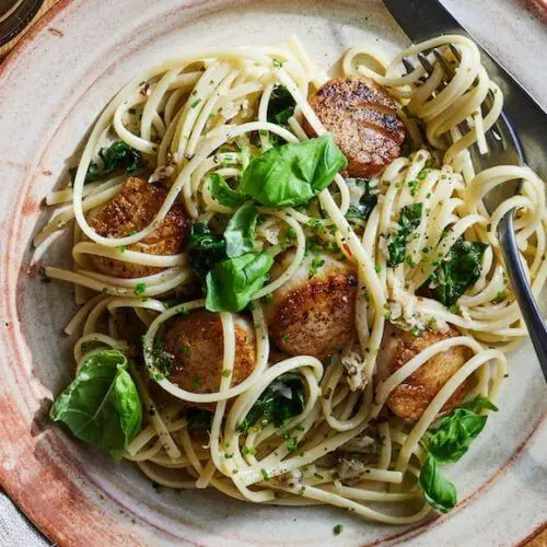 Seared Scallops with Garlic Herb Spaghetti