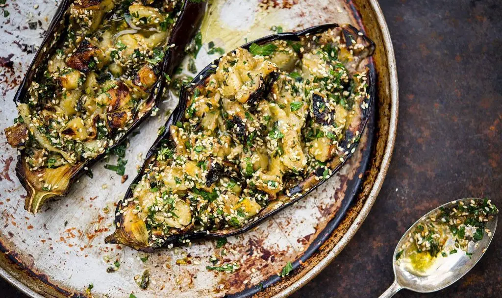 Sesame-Glazed Eggplant with Fresh Herbs