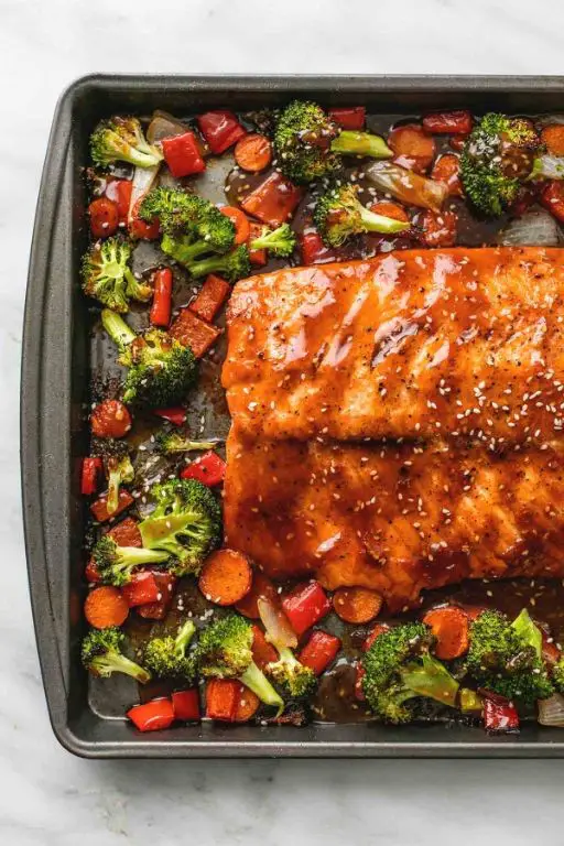 Sheet Pan Honey Sriracha Salmon and Veggies