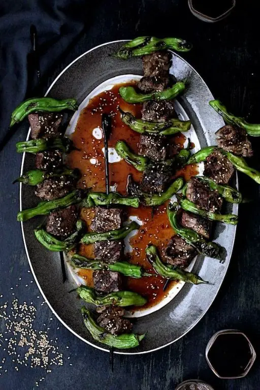 Shishito Pepper and Beef Skewers