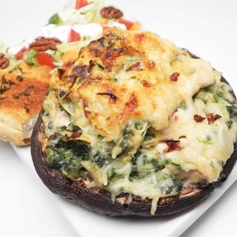 Shredded Chicken and Spinach Stuffed Mushrooms