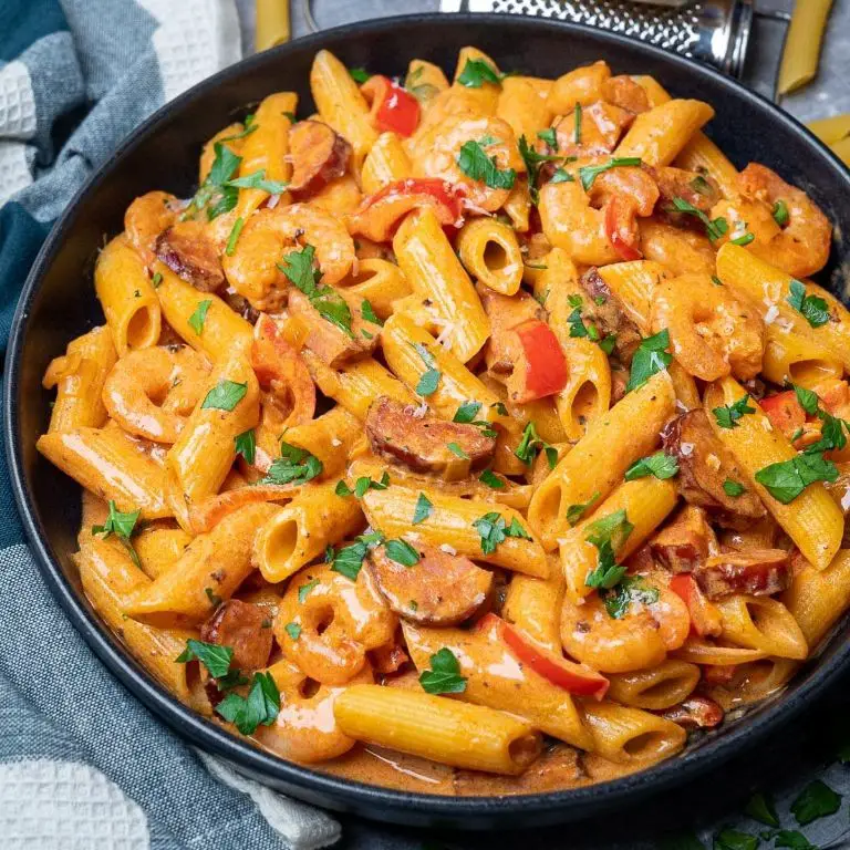 Shrimp and Sausage Pasta with Feta Cheese