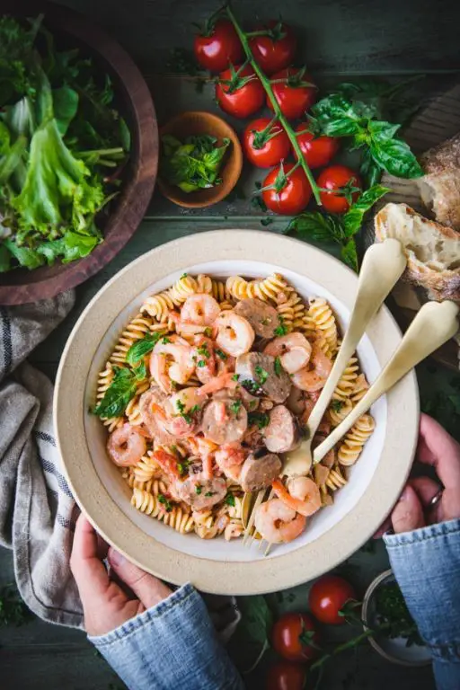 Shrimp and Sausage Pasta with Fresh Herbs