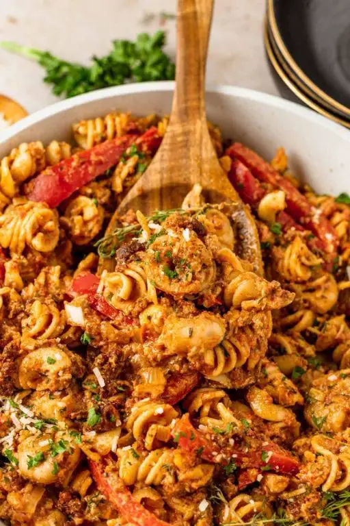 Shrimp and Sausage Pasta with Mushrooms
