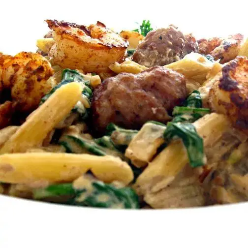 Shrimp and Sausage Pasta with Spinach