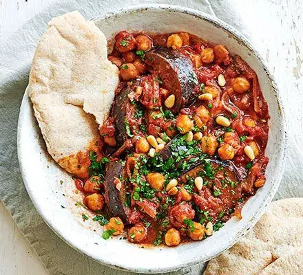 Slow Cooker High Protein Eggplant and Chickpea Stew