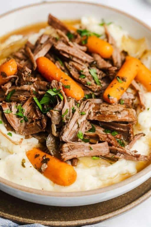 Slow Cooker Roast Beef with Creamy Garlic Mash