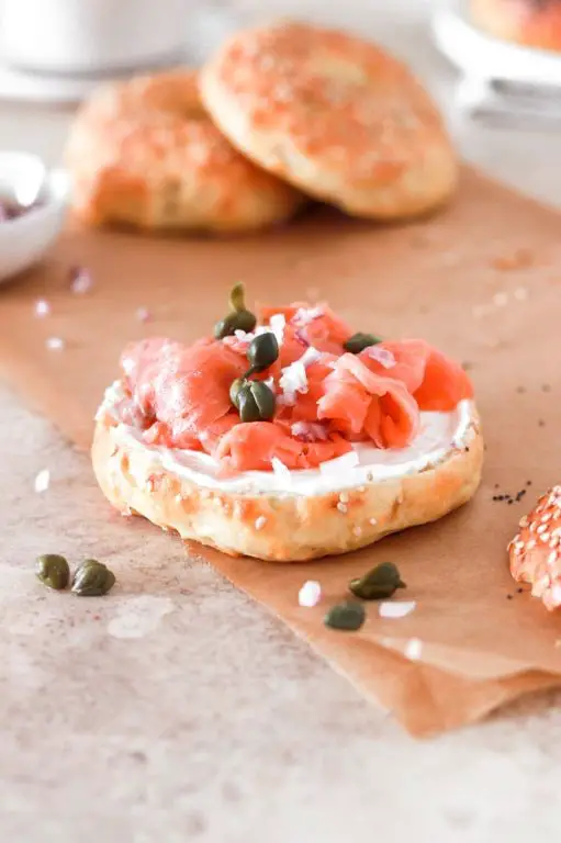 Smoked Salmon Bagel with Cream Cheese and Capers