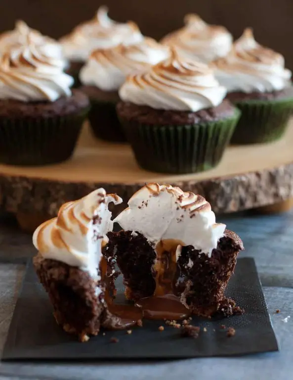 Smores Cupcakes with Caramel Drizzle