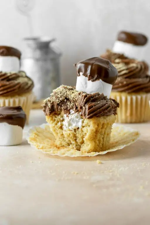 Smores Cupcakes with Cinnamon Graham Cracker Base