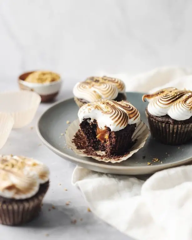 Smores Cupcakes with Salted Caramel Frosting