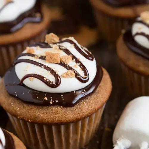 Smores Cupcakes with White Chocolate Drizzle