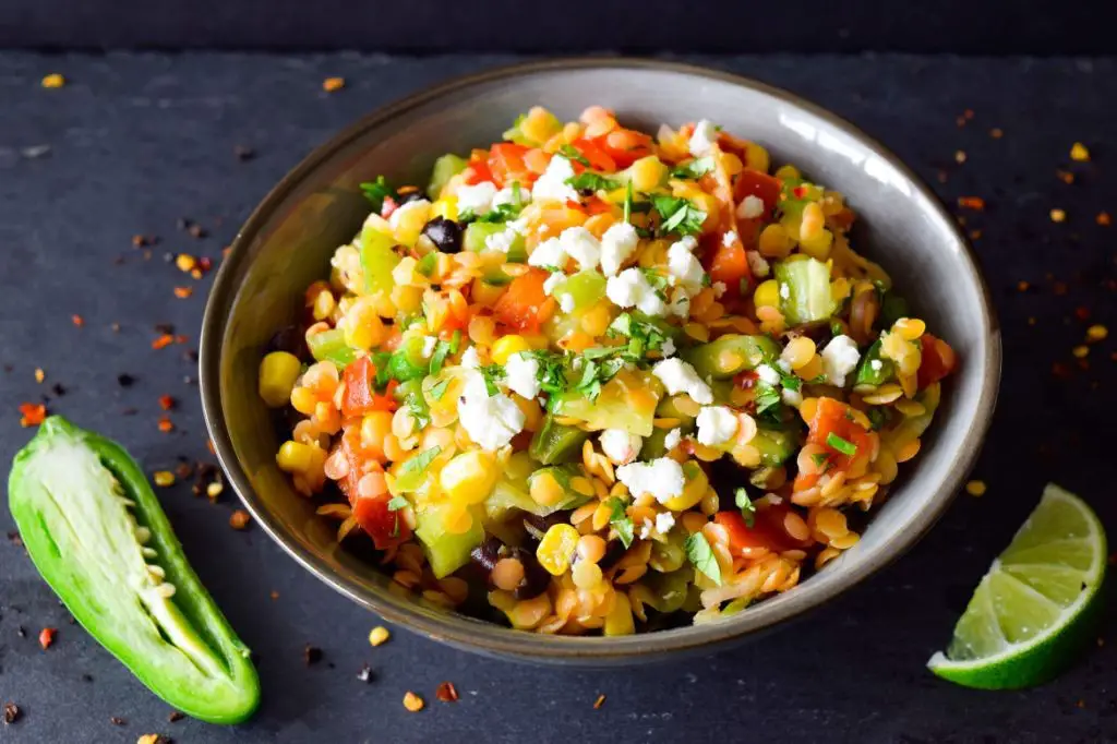 Southwest Lentil Salad with Corn and Avocado