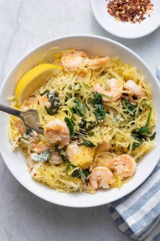 Spaghetti Squash Pasta with Shrimp Scampi