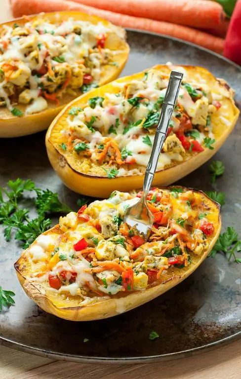 Spaghetti Squash with Grilled Chicken and Pesto