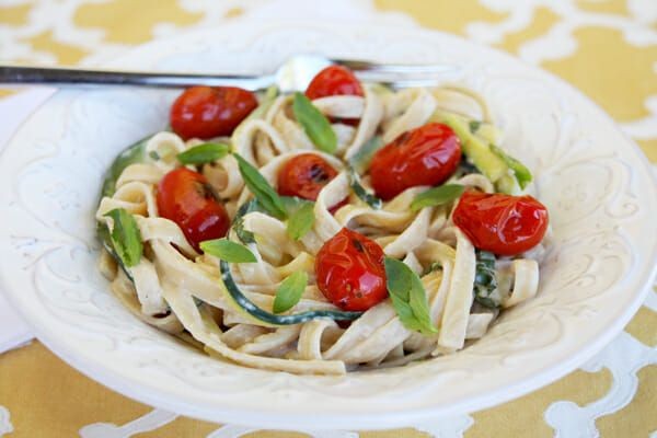 Spaghetti with Zucchini Ribbons and Basil