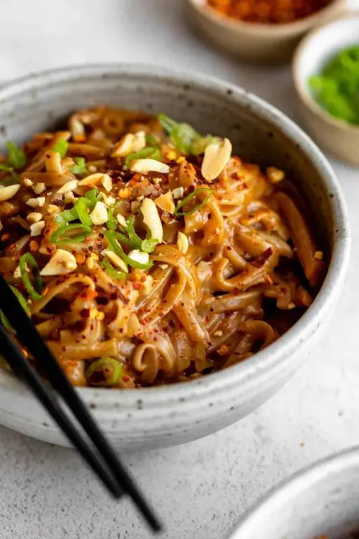 Spam Fried Noodles with Spicy Peanut Sauce