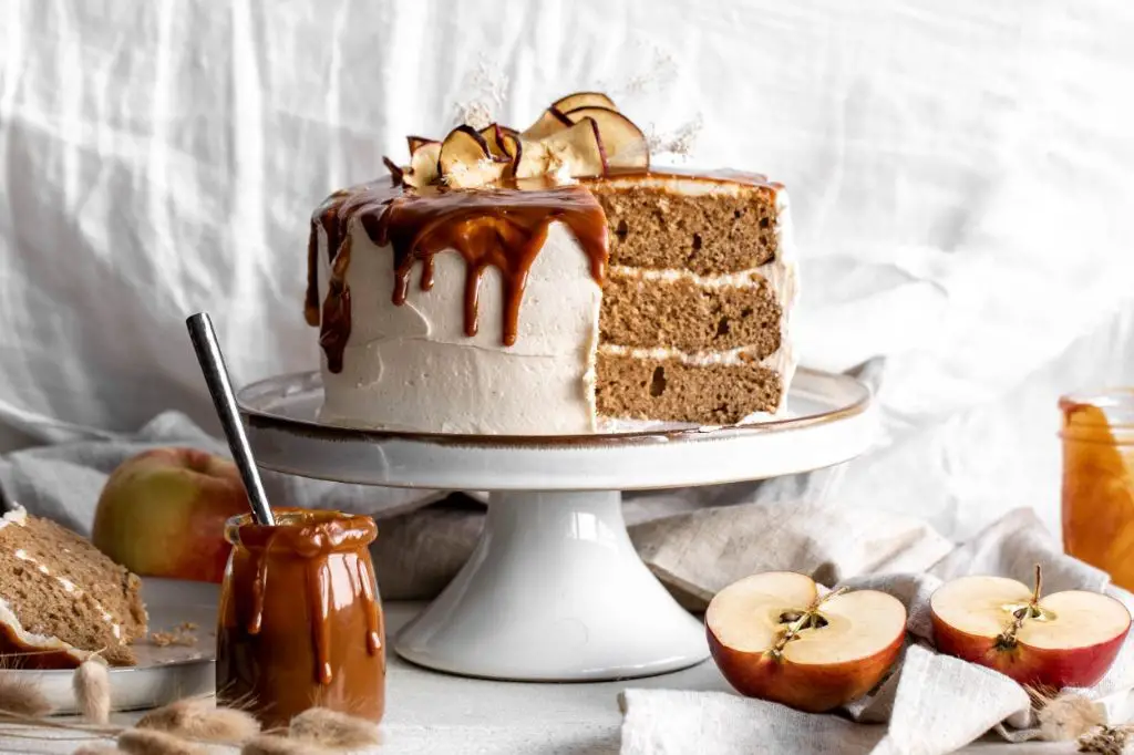 Spiced Apple Cider Cake with Caramel Drizzle