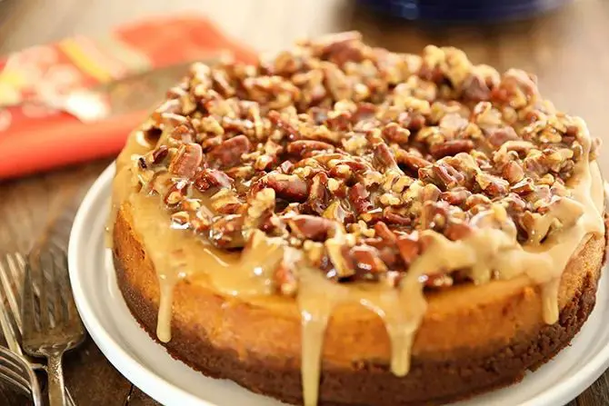Spiced Pumpkin Cheesecake with Pecan Topping