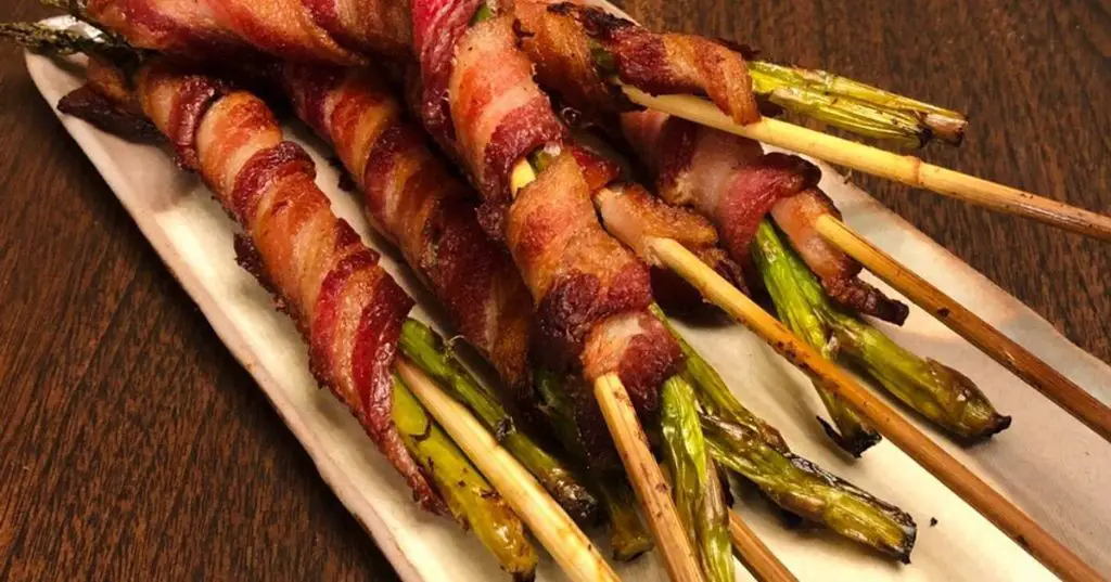 Spicy Bacon Wrapped Asparagus Skewers