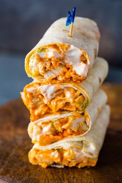 Spicy Buffalo Shredded Chicken Wraps
