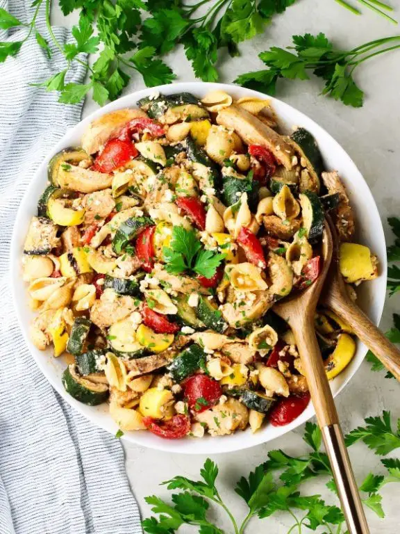 Spicy Chicken Pasta with Zucchini and Squash