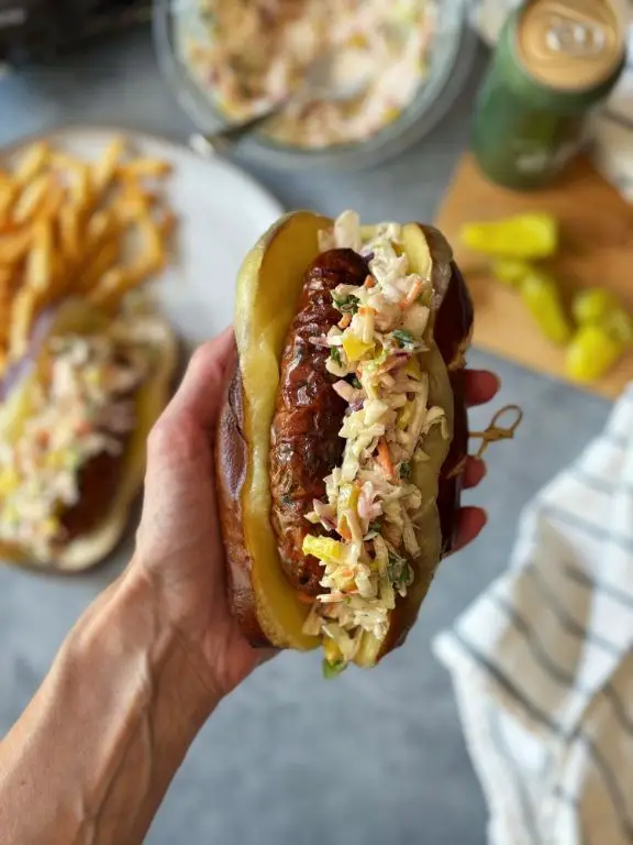Spicy Italian Sausage and Coleslaw Sandwich