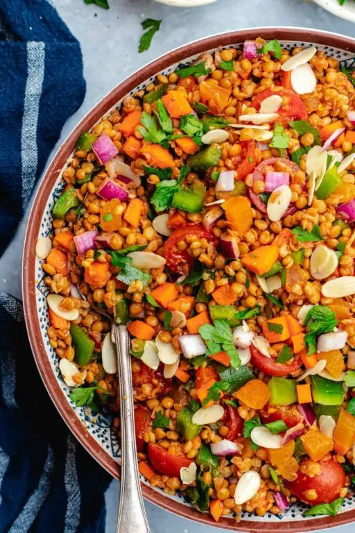 Spicy Moroccan Lentil Salad with Harissa Dressing
